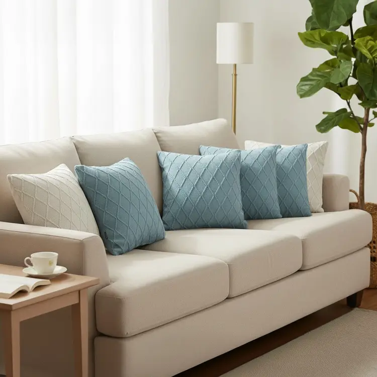 SOGA 6PC Sky Blue Diamond Knit & Cream Cable Knit Diamond Pillow Covers 45cm