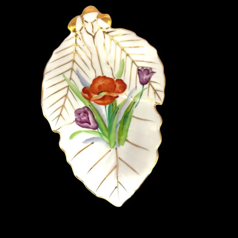 Vintage Leaf Shape Porcelain. Trinket Dish - Japan