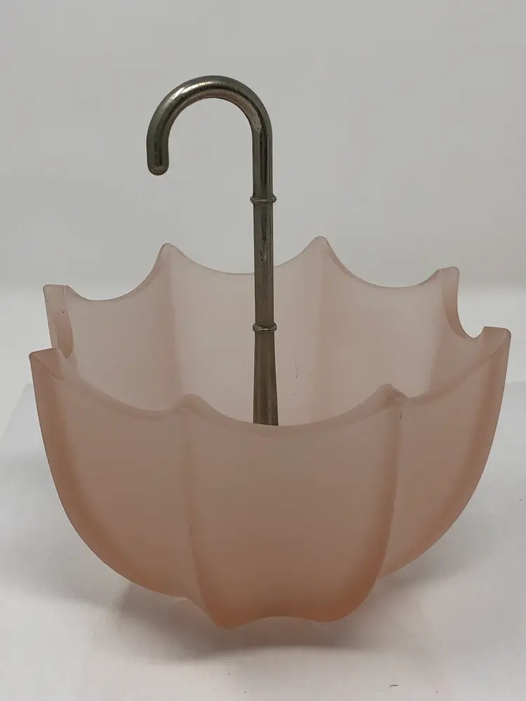 Pink Frosted Satin Glass Umbrella with Metal Handle Homco