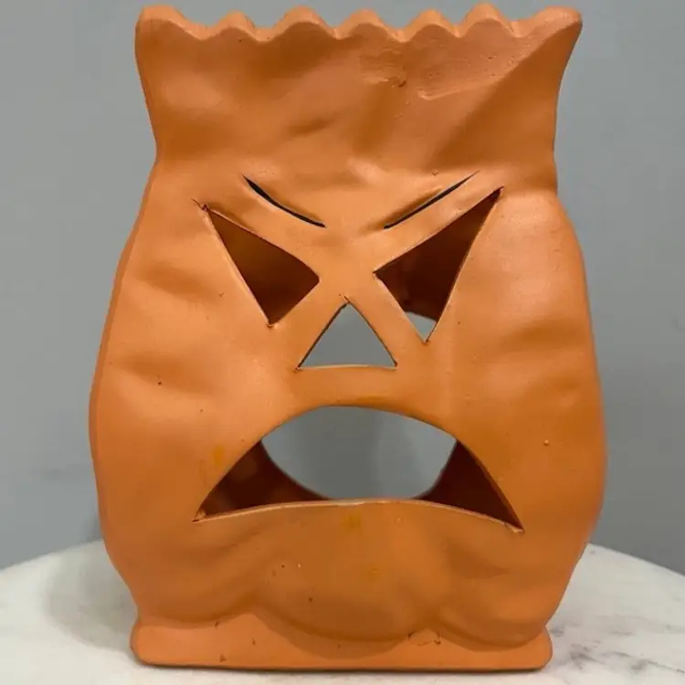 Vintage 1992 Ceramic Pumpkin Luminary Jack O Lantern Tea Candle Holder *Read*