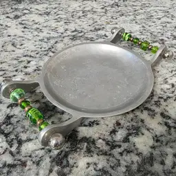 Vintage Trinket Tray w/Green Beaded Handles