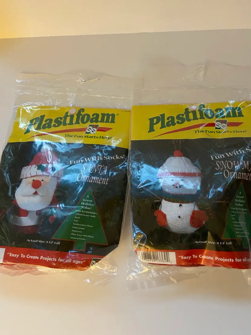 Set Of Two Christmas Crafts-Fun With Socks  Santa & Snowman Ornaments NOS