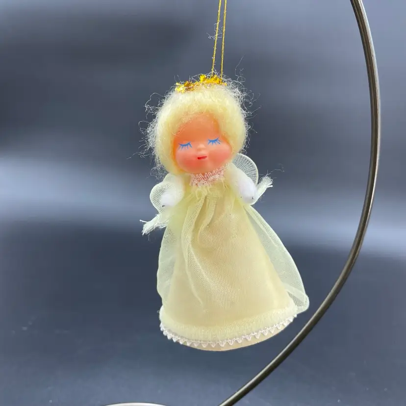 Vintage Angel Yellow Blonde Hair Hanging Christmas Ornament Holiday Decor