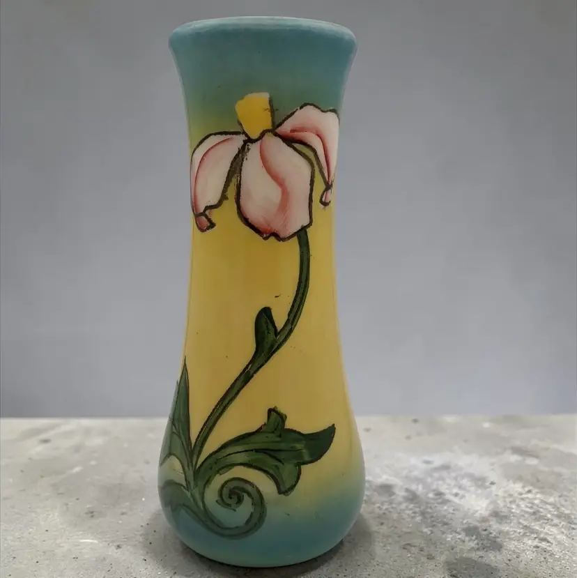 Antique Westmoreland Glass Co Milk Opal Glass Hand Painted Pink Flower Vase 1910