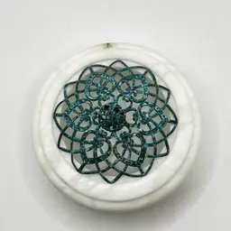 Vintage Alabaster Hand Carved Trinket Box Metal Filigree Lid, By Rossi Volterra, Made in Italy