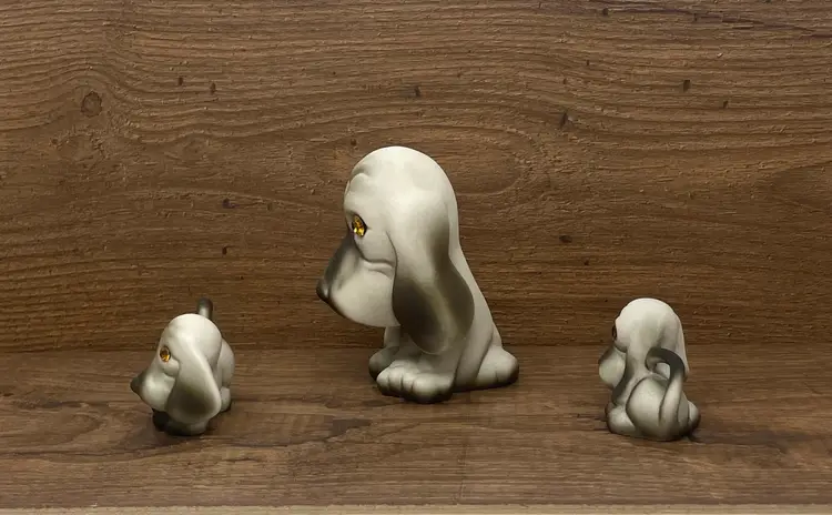 Vintage Set Of 3 Roselane Yellow Sparkle Eyes Hound Dogs