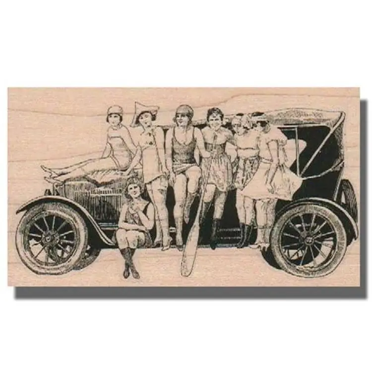 Vintage Car With Ladies Rubber Stamp - Friends, Scrapbooking, Craft Supplies