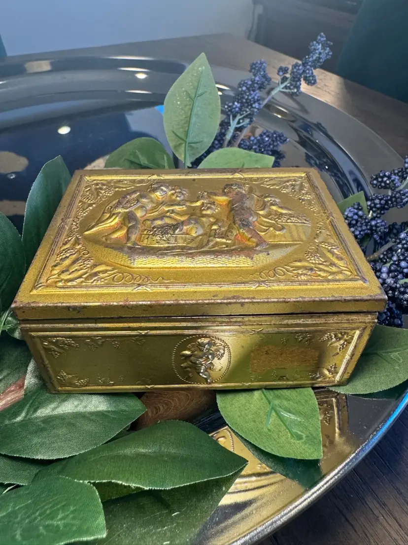 Metal & Wood intricate cupid box, engraved Germany on the back.