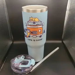 VW Bus Van RV Camp Print Life is Good Stainless Steel Voyager 32 Oz Mug