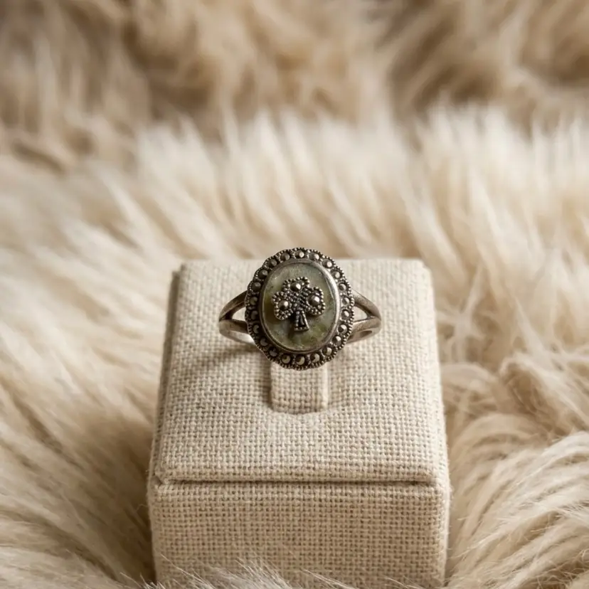 Solvar Sterling Silver Marcasite Celtic Clover Ring Irish Vintage Style Floral