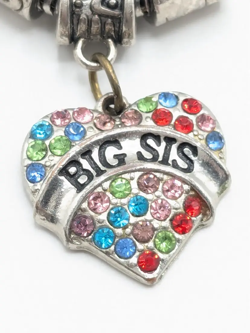 Big Sis Heart Charm Colorful Rhinestones Bracelet Silver Tone
