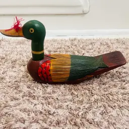 Vintage Hand Painted Hand Carved Asian Wood Duck 8”