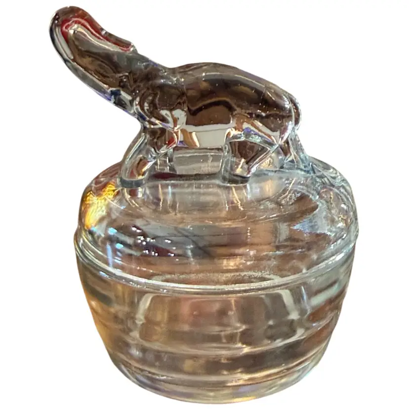 vintage Jeannette Glass Elephant Powder Jar