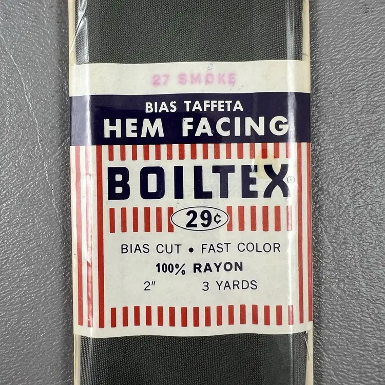 New Vintage Boiltex Hem Facing Bias Taffeta  Rayon 2" / 3 Yards #27 Smoke / Gray