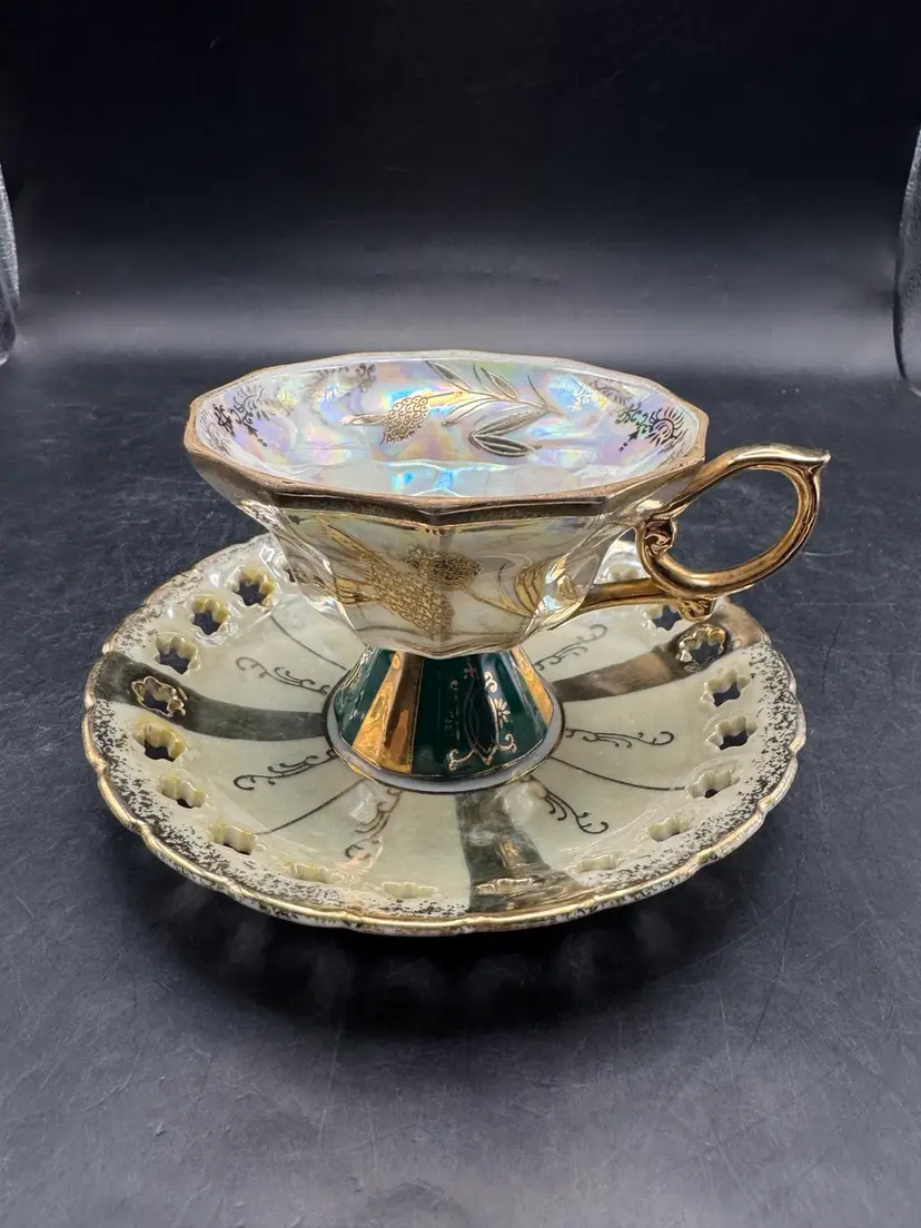 Vintage Royal Sealy Bone China Iridescent Lusterware Teacup & Japan Lusterware Saucer READ
