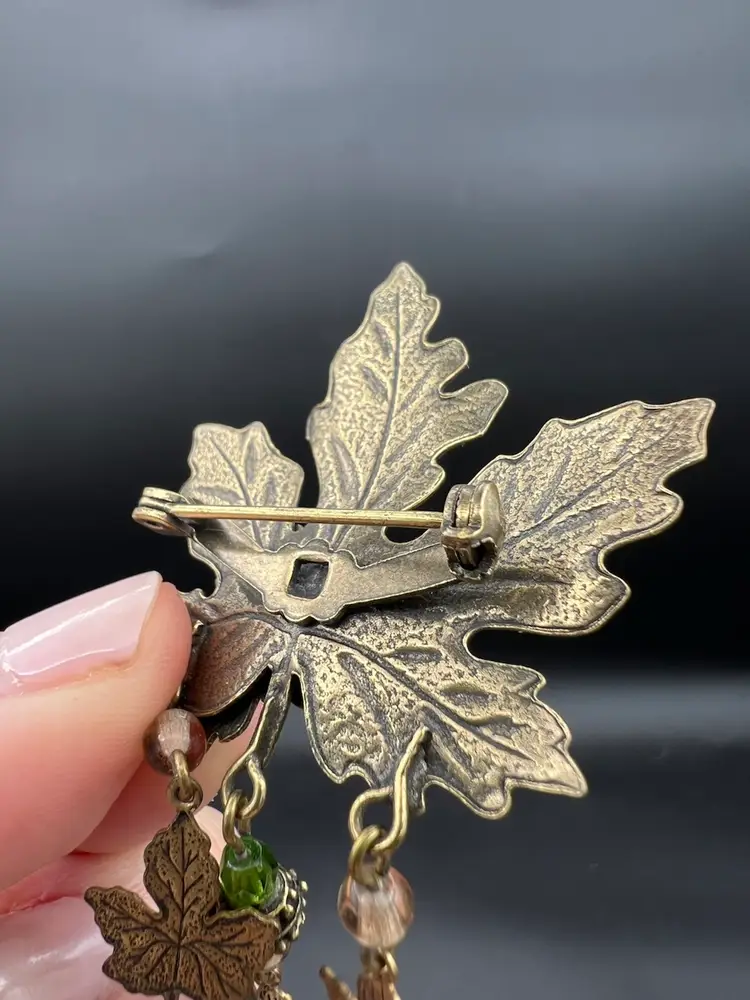 Golden Leaves Brooch With Beads