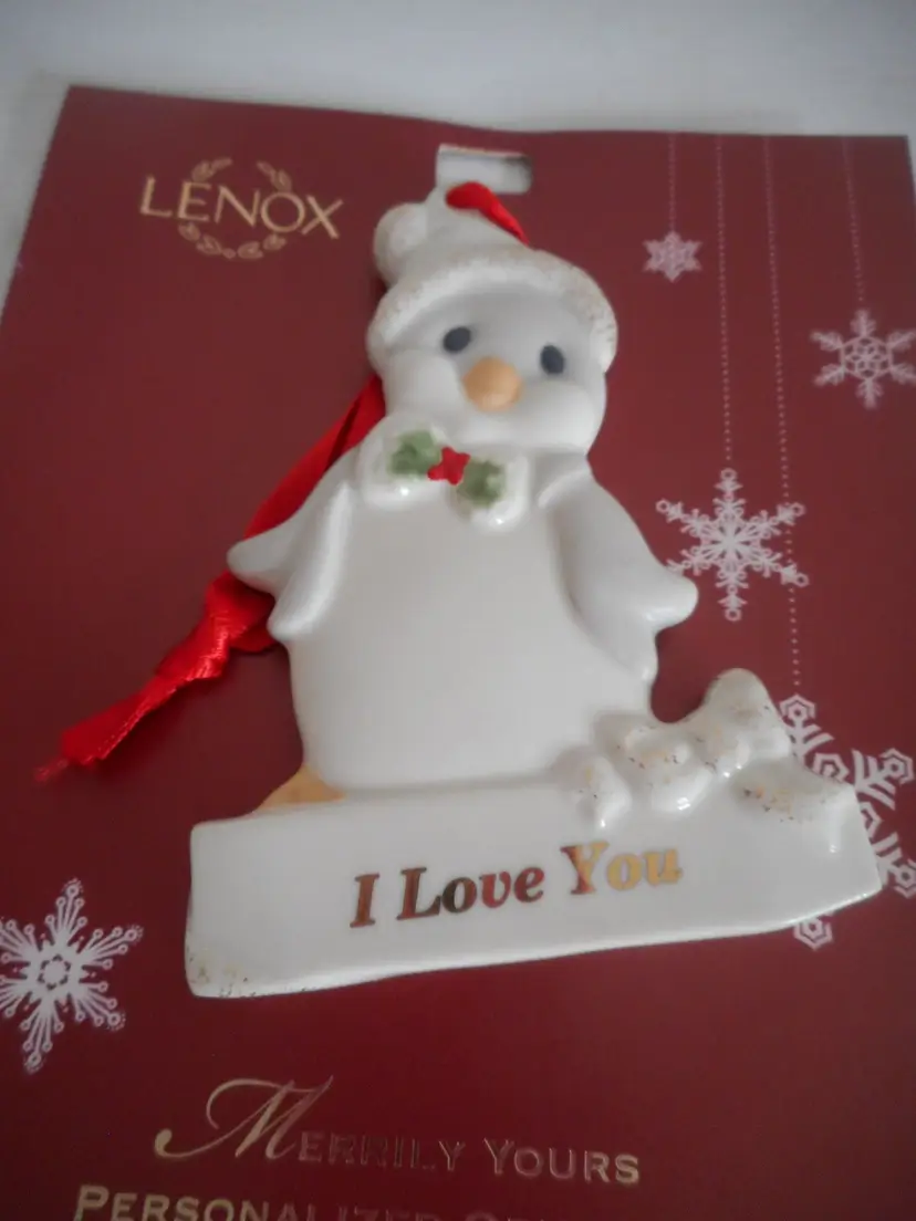 NIB LENOX Penguin I LOVE YOU White Gold Glitter 3.5" Ornament