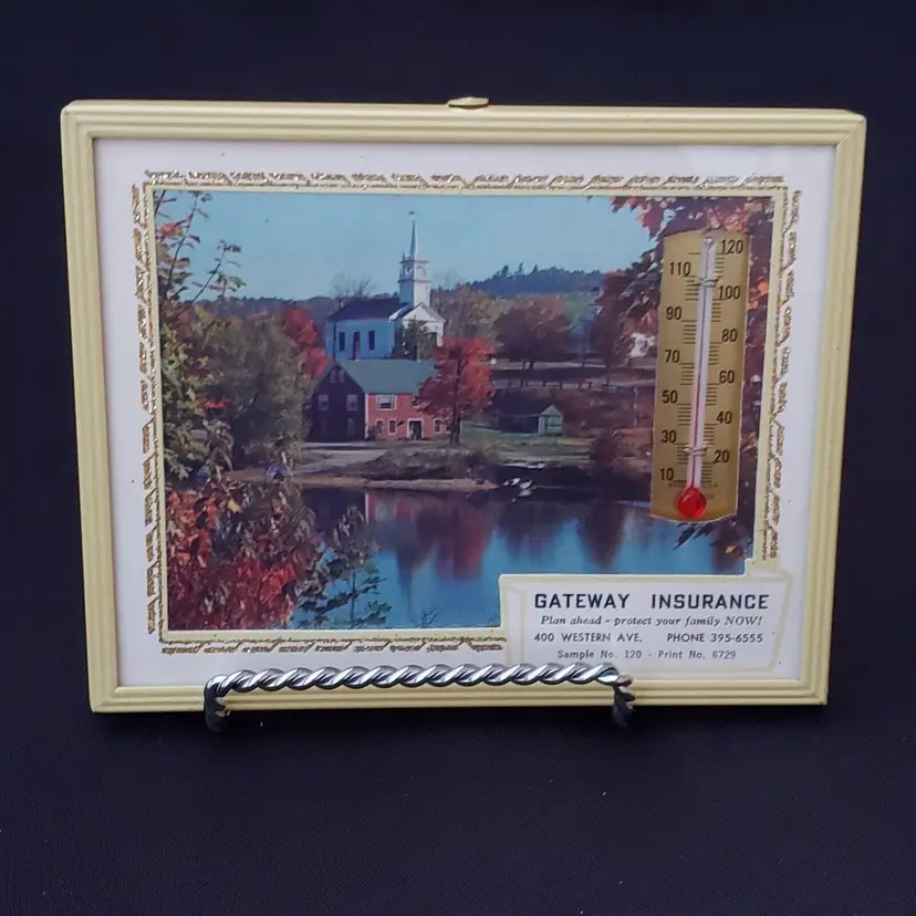 Advertising Framed Picture Thermometer Calendar Salesman Sample 5" wide Vintage