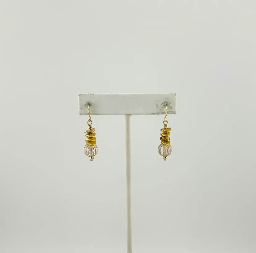 Gold Tone Sparkly Spacers and Clear Acrylic Pierced Earrings 1.5”