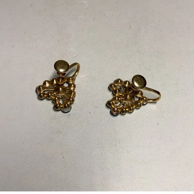 Blue & Green Rhinestone Screwback Earrings 1/2”