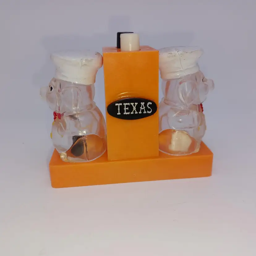 Vintage Plastic Clear Pig Push Button Salt and Pepper Shakers Texas 1960s