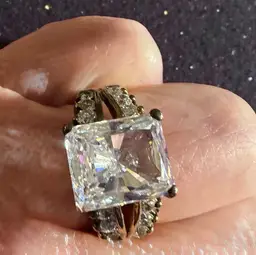 Huge Gold Tone Princess Cut CZ Ring - Size 8