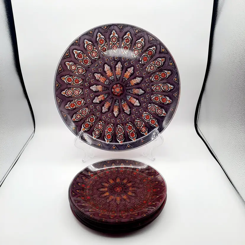 Stained Glass Cake Plate Set Purple Pilgrim Glass Silhouette Servers 9 Piece Set