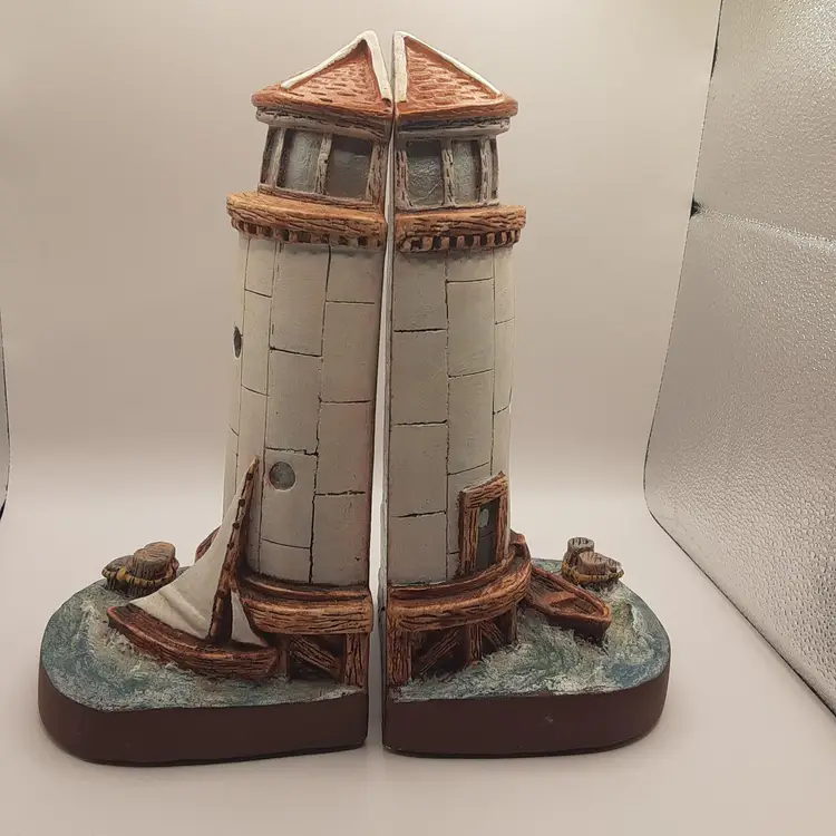 Vintage Lighthouse Bookends by Steinmaster, Made in1989, Ceramic