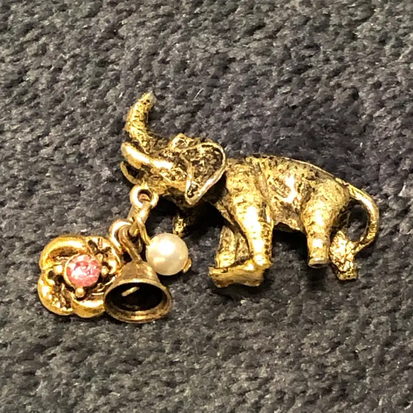 Gold-Tone Elephant with Trunk Up Necklace Charm Miniature Figurine