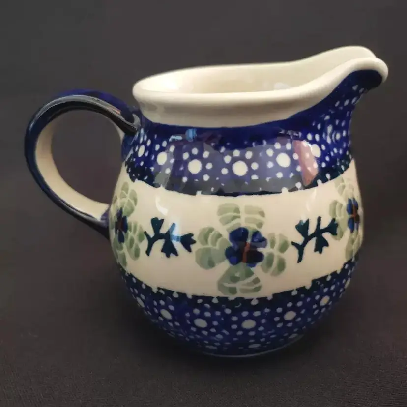Polish Pottery Creamer Boleslawiec Handmade and Signed small 2⅞” Tall in Unused Condition