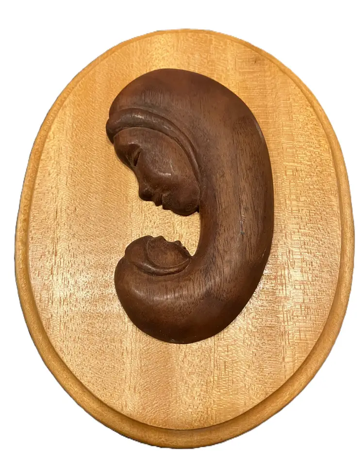 VTG Hand Carved Wooden Relief Sculpture Wall Decor Mother and Child Signed