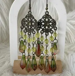 Boho Chandelier Earrings Green Beaded Dangles