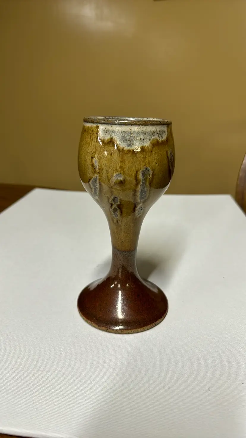 Art Pottery Glazed Stoneware Chalice Goblet Hand Made Wine Cup 6.5”