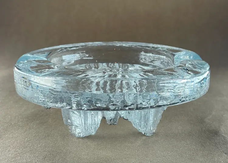 Pukeberg Swedish Art Glass Clear Ice Crystal Ashtray  Trinket Dish - No Label