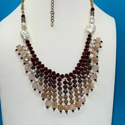 Pigeon’s Blood, Mauve, Gray Crystals with Freshwater & Baroque Pearl 30” Long