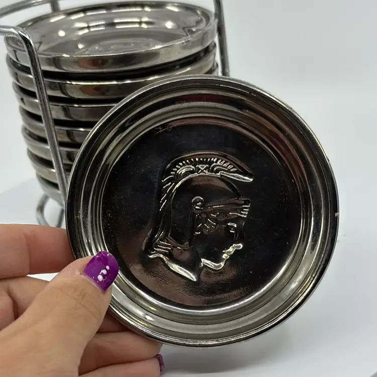 Mercury Glass Centurion Roman Soldier Coaster Set With Caddy 7”