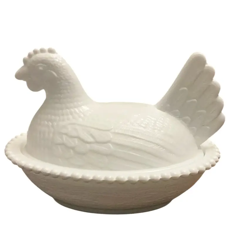 Indiana Glass Company Milk Glass Hen On Nest Covered Dish 5” X 7”