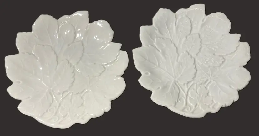 VTG Czechoslovakia Porcelain White Cream Raised Leaves Plates