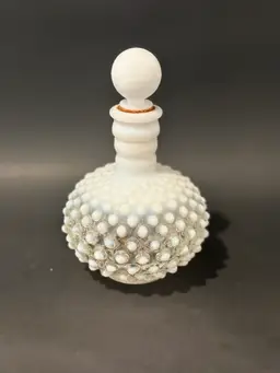 Vtg Fenton Glass White Moonstone Opalescent Hobnail Vanity Perfume Bottle