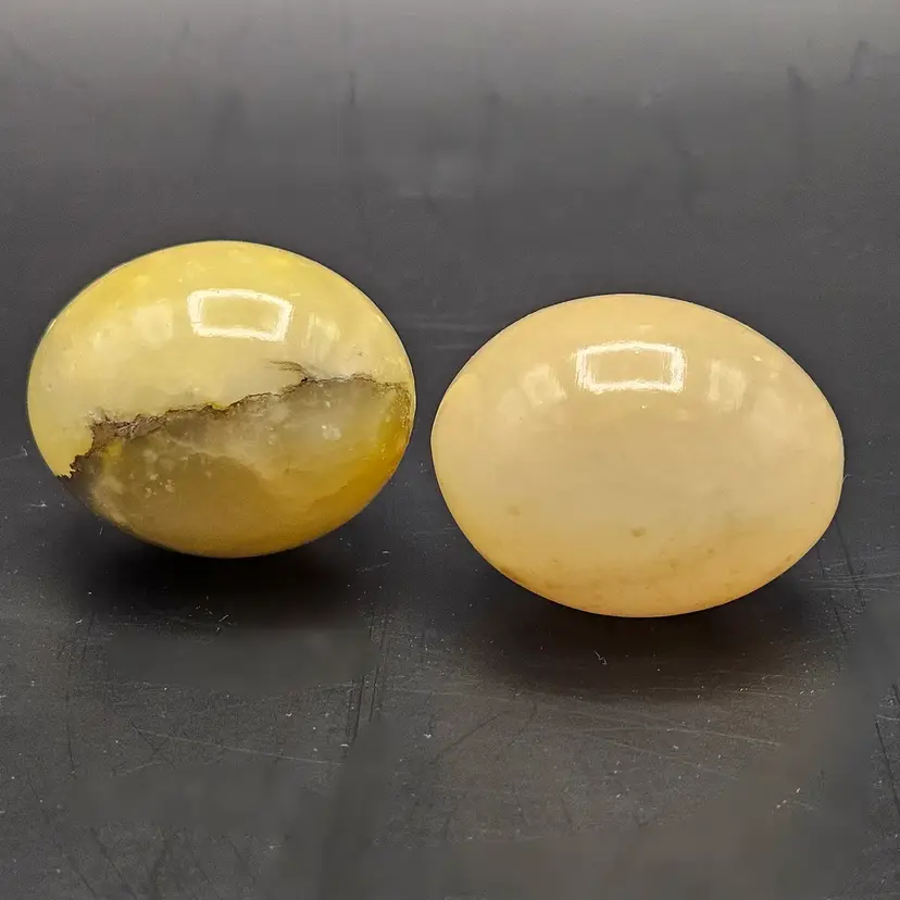 Napcoware Alabaster Creamy Yellow Egg Hand-carved in Italy Vintage Tag Set of 2