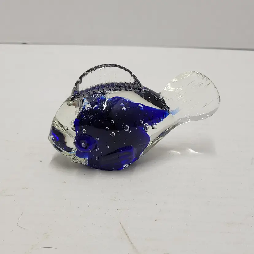 Art Glass Tropical Speckled Fish Blue Figurine Paperweight