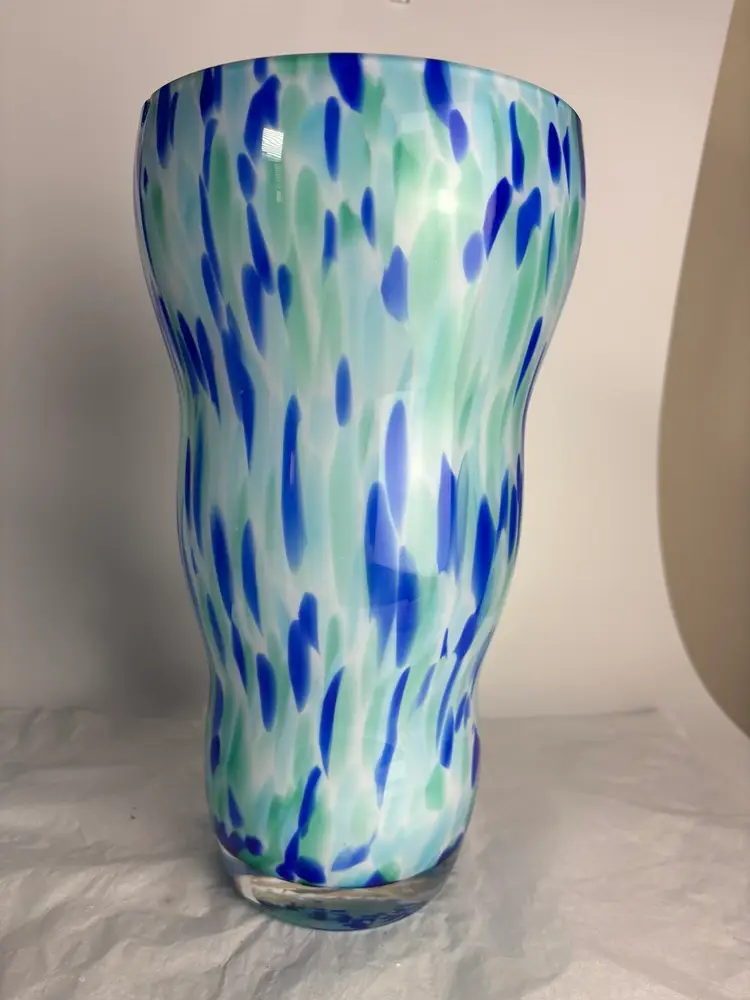 Vintage Cobalt Blue White Pale Green Glass Vase 12” *Read Description*