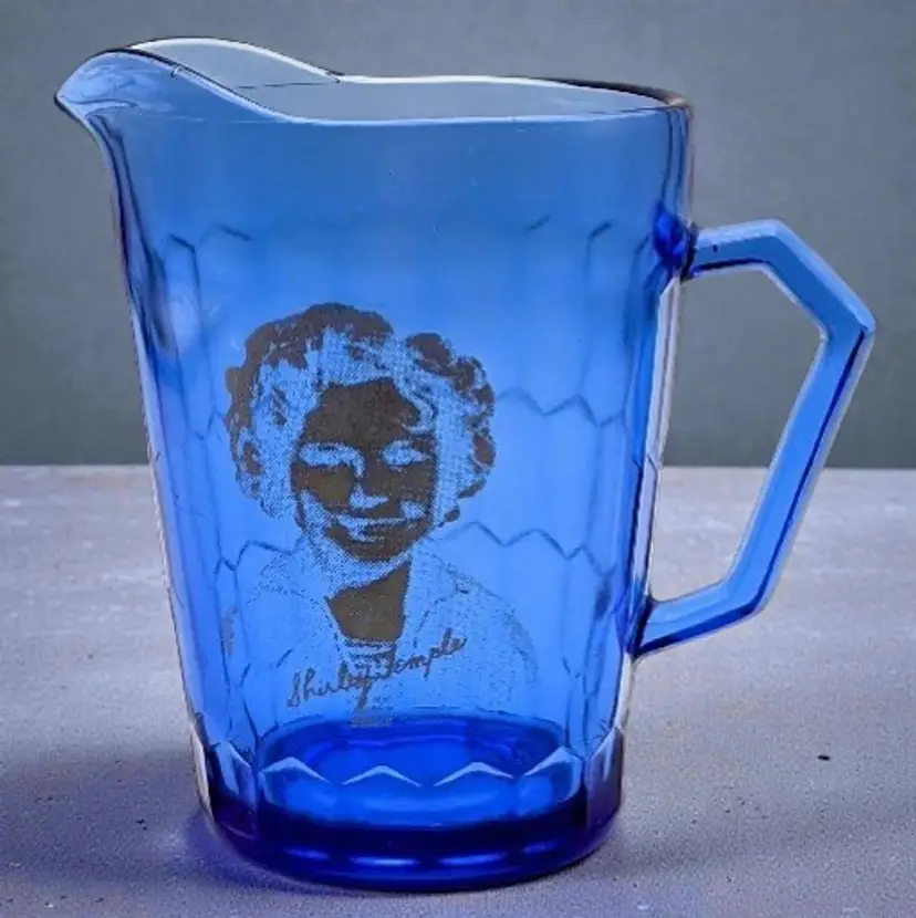 Vintage Shirley Temple 4.5” Tall Blue Cobalt Glass Pitcher Creamer Hazel Atlas