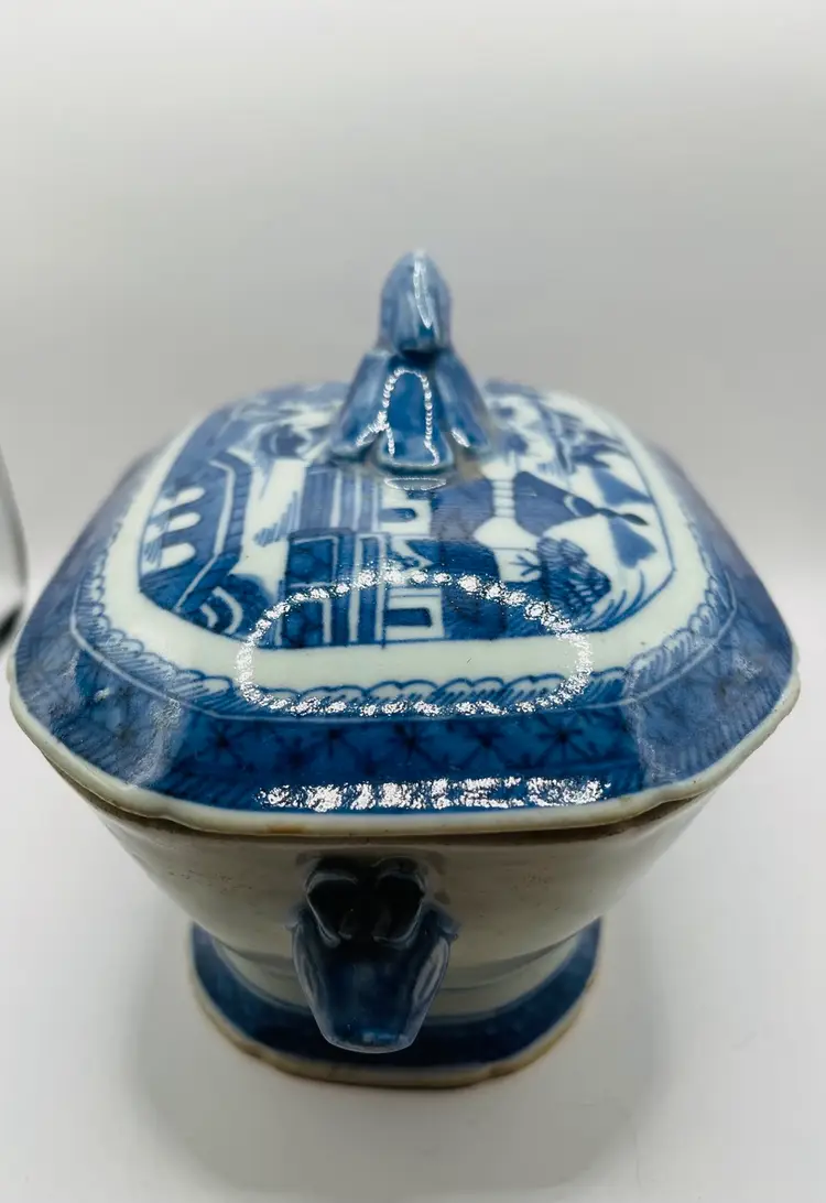 Vintage Chinese Canton Export Covered Tureens Canton blue and white sauce boat