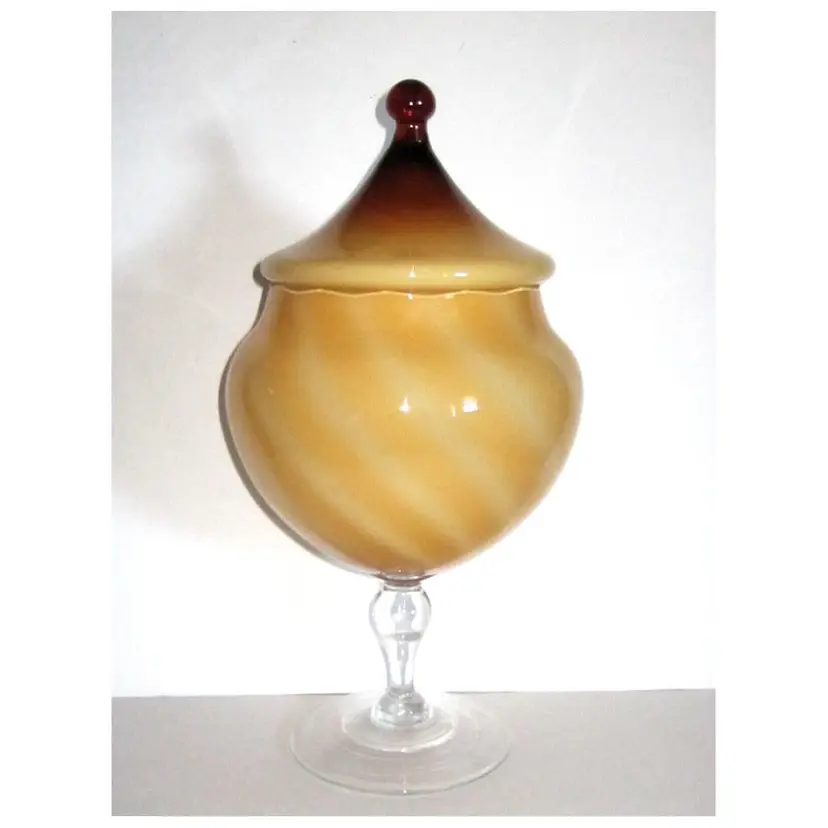 Empoli, Italy, RARE Vintage MCM, HUGE 15" Butterscotch Ombre Apothecary Jar! Italian Art Glass.