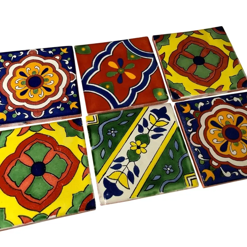 6 Vintage Talavera Decorative Hand Painted Mexican Terracotta Clay Tile Backplash 4x4