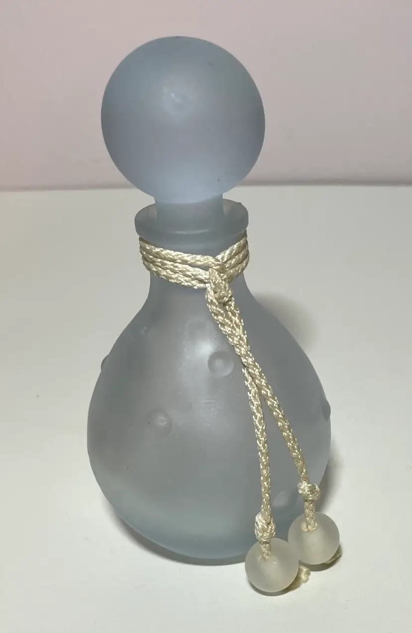 Vintage Light Blue Satin Glass Balos Perfume Bottle with Stopper Cottage Core