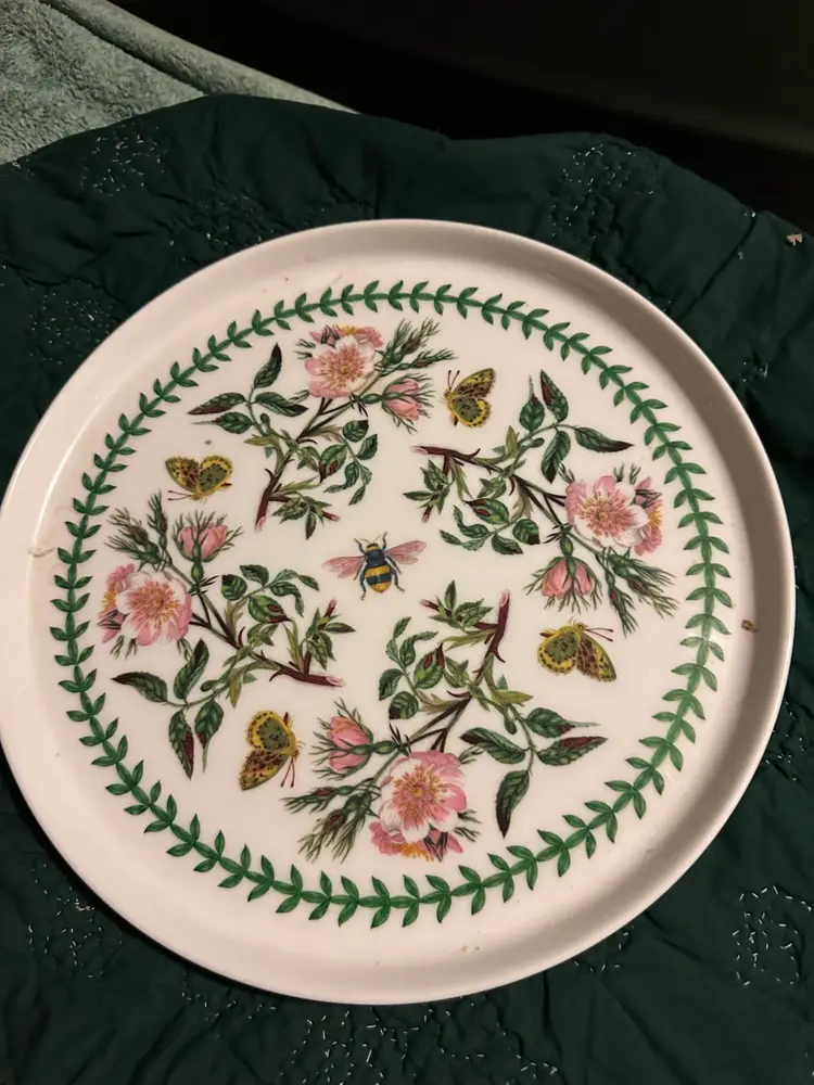 Portmeirion Botanic Garden Round Melamine Tray Pink Roses Butterflies Bees 12.5"