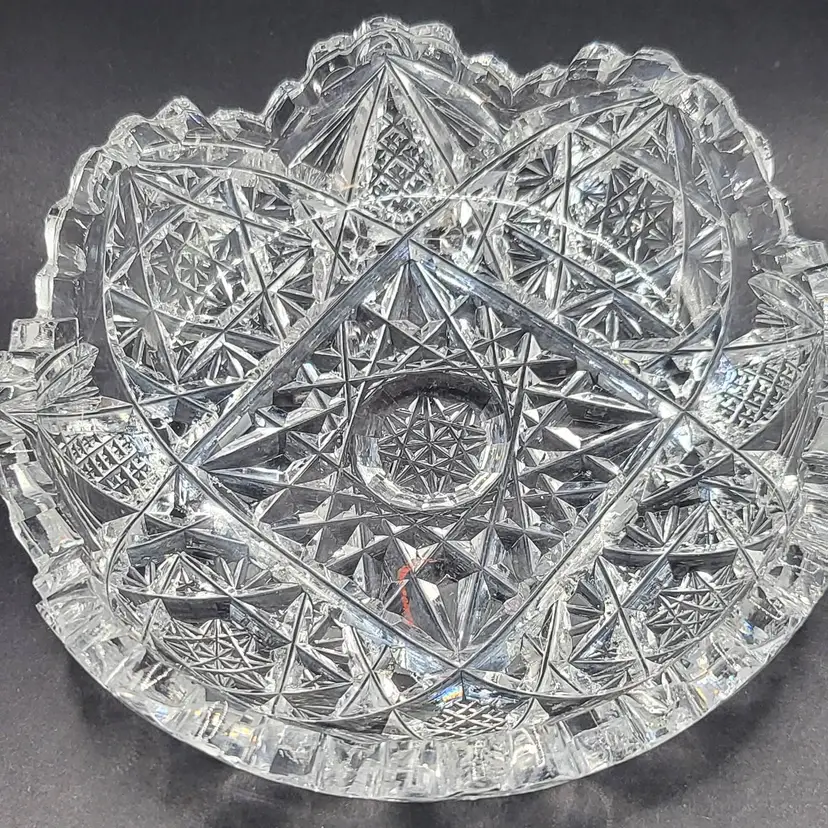 Antique Cut Crystal Bowl with Intricate Star of David Pattern ABP 5"