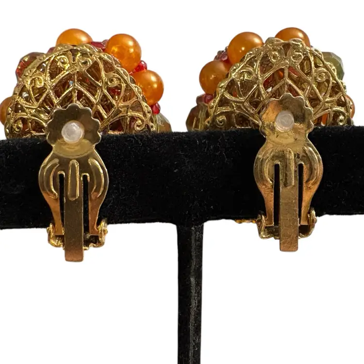 Vintage Fruit Salad Clip On Earrings